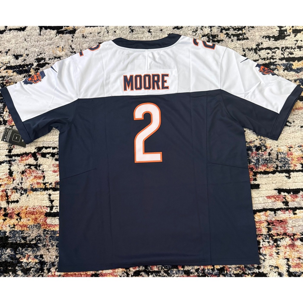 Nike Moore #2 Navy and White Football Jersey